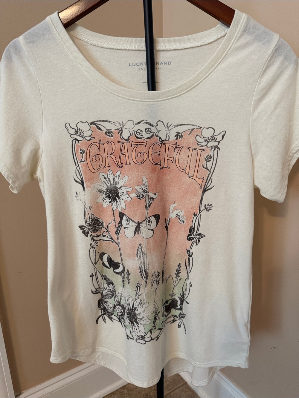 Lucky Brand Cream Tee with Peach & Black Graphic